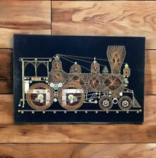 VTG Locomotive Train Engine Wall Art 70s String Wire Mixed Metal 24x16 Steampunk picture
