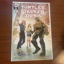 TMNT X STRANGER THINGS  1 NM 1:50 VARIANT IDW Signed By Kevin Eastman W COA picture