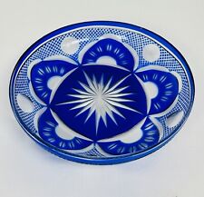 Vintage Cobalt Blue Cut To Clear Crystal Glass Bowl Dish 6