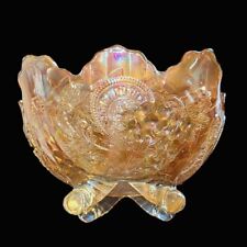 Antique Dugan Marigold Carnival Glass Grape Arbor Footed Fruit Bowl picture