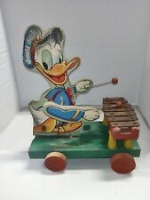 RARE WALT DISNEY PRO. FISHER PRICE DONALD DUCK XYLOPHONE WOOD PULL TOY 177 picture