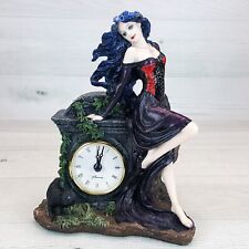 Veronese Gothic Woman w/ Black Cat Tombstone Desk Clock 7.5
