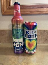 BUDWEISER RAINBOW ALUMINUM  16 Oz Aluminum Bottle &  Budweiser Rainbow Beer Can picture