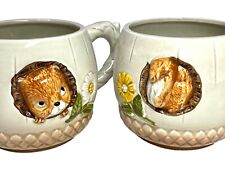 Vintage 1970s Enesco Kitschy Cute Retro Squirrel Coffee Mug Tea Cup Set Of 2 picture