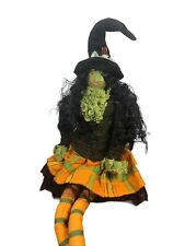 Halloween Whimsical Witch Green Face Doll Shelf Sitter Long Legs 22” Unique picture