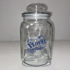 Vintage 1990 Anchor Hocking Clear Glass Blue Lettering Flour Cannister picture