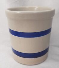 RRP Co Roseville Pottery Ohio Utensil Crock High Jar Blue Stripes 1 Quart picture