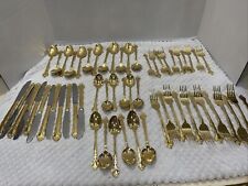 Vintage Oxford Hall  Stainless Steel Gold Electroplate 58 Piece Set For 12 Ppl picture