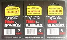 LIGHTER FLINTS, 3 pack of 9 Flints Per Card = 27 Total, New Old Stock, By Ronson picture
