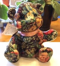 Porcelain Patchworks Joan Baker Designs Blue Floral Art Bear Fabric with Tag picture