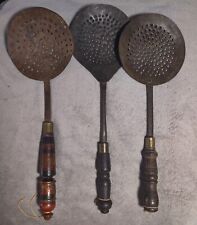 Three Vintage Chinese Cooking Strainers - Metal with Wood Handles - Primitive  picture