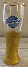 Blue Moon 16 Oz Pilsner Beer Glass With Gold Color Rim & Glitter picture