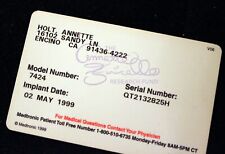 Annette Funicello Personal Property 1999 Medtronic Itrel ID Card Implant Device picture