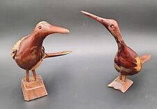 2 Vintage Mid Century Carved Wood Bird Sculptures  picture
