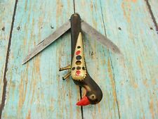 ANTIQUE LEBANON FIGURAL PARROT PEACOCK BIRD INLAY HORN CLASP POCKET KNIFE KNIVES picture