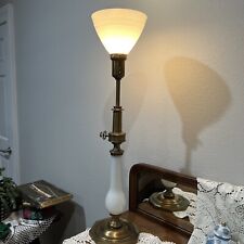 Vtg 33”TALL Stiffel Brass White Opaline Table Lamp Hollywood Regency w/Diffusors picture