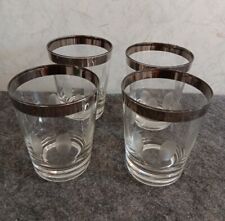 Set Of 4  MCM Dorothy Thorpe Style Silver Band  Etched Thumbprint Rocks Glasses picture