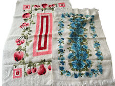 Vintage lot of 2 Cannon Hand towels blue red flower cherries  picture