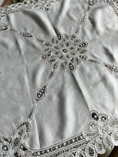 Vintage Genuine Battenburg Needle Lace Tablecloth White Linen  32