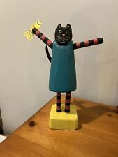 1991 K C NORRIS LARGE FOLK ART HAND CARVED WOOD CAT FIGURINE SIGNED AND NUMBERED picture