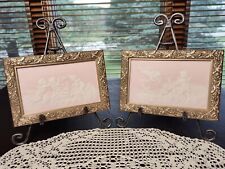 Vintage  Beautifully Framed Limoges Porcelain Pink And White Cherub Tiles.  picture