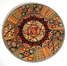Vintage Peruvian Folk Art Hand Painted Cusco Pisac Peru Wooden Decorative Plate  picture