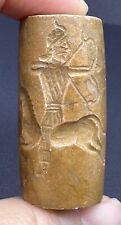 Ancient Old Sassanian Era King On Hunt Position Historical Cylinder Seal Bead picture
