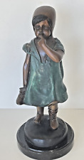 A. Moreau Vintage Bronze Sculpture Of Young Girl Holding Her Shoe Marble Base picture