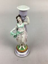 Rare Antique English Derby Hard Paste Porcelain Woman & Candlestick Holder - 8” picture