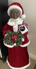 NEW W/TAG African American Mrs. Santa Claus Plush Statue 2 FT Lite Up Wreath picture