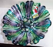 New Unique Artisan Hand Painted Abstract Glass Bowl Scalloped  IlQuadrifoglio picture