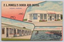 F.L. Powell's Diner and Motel Stuart Florida Vintage Linen Postcard picture