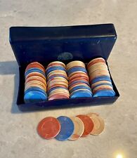 Vintage 96 Bakelite Swirl Poker Chips In Blue Box   picture