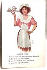 Antique Post Card Unposted 1911 A real Cook TR Co Apron Tea Tray Maiden Meals 1c picture