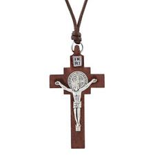 Saint Benedict Cord Necklace with Wooden Crucifix Monte Cassino Collection - 3PK picture