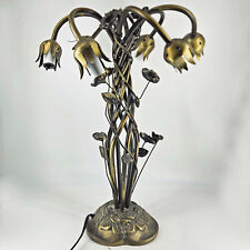 Vintage Six Light Art Nouveau Brass Bronze Lily Pad Tulip Lamp Tiffany Style 18” picture