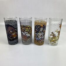 Vintage Don Ed Hardy Designs 6.25 Inch Glasses Set of 4 - Excellent Condition picture