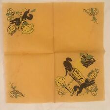 1 (One) Vintage HALLOWEEN Crepe Paper NAPKIN Black Cat Jack O’ Lantern Moon picture