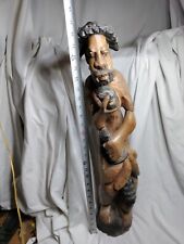 VTG. LG. Haitian Hand Carved Wood Figure Statue Folk Art 27 inch picture