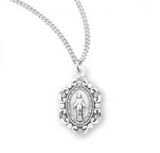Unique Sterling Silver Oval Fancy Edge Miraculous Medal Size 0.6in  x 0.3in picture