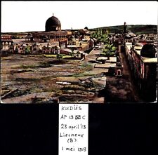 JUDAICA  OTTOMAN POSTCARD   1913   RARE  JERUSALEM TO  LIERNEUX BELGIUM picture