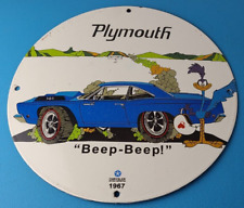 Vintage Mopar Plymouth Porcelain Sign - Gas Pump - Road Runner Auto Shop Sign picture