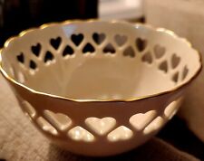Large Lenox Pierced Hearts Bowl  1989 New With Tag 24k Gold Trim Embossed Roses  picture