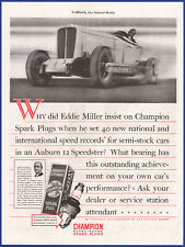 Vintage 1933 CHAMPION Spark Plugs Eddie Miller Speed Records 1930's Print Ad picture