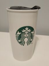 Starbucks 2011 White Ceramic Coffee Travel Cup Mug Tumbler 12 oz. w/ lid picture
