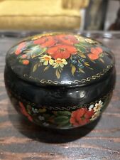 VINTAGE LOVELY RUSSIAN HAND PAINTED METAL BOWL w/ LID picture