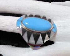 Navajo Sterling Sleeping Beauty Turquoise Onyx Shell Ring #951 SIGNED picture