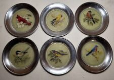6 Vintage STIEFF Pewter & Fiberglass Painted Bird Coasters picture