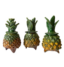 Set of 3 Glazed Pineapples - Home Pottery - Handcrafted Mexican Folk Art 5.5IN picture