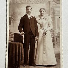 Antique Cabinet Card Photograph Lovely Couple Wedding Dress Day Hermann MO picture